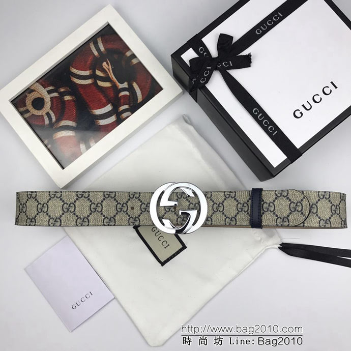 GUCCI古馳 官網經典款 原單品質 專櫃PVC提花面料 雙G拋光亮面扣 男士皮帶  xfp1352